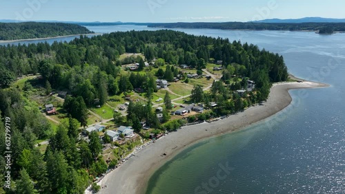 Drone shot of Herron Island's private shores in Washington State. photo