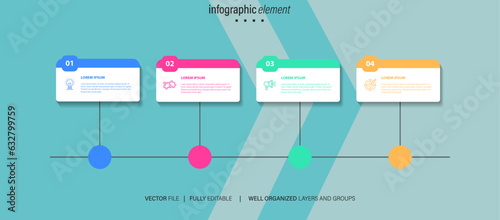 Timeline Creator infographic template. 4 Step timeline journey, calendar Flat simple infographics design template. presentation graph. Business concept with 4 options, vector illustration. 