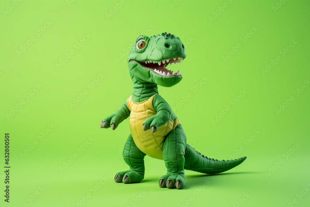 A dinosaur T-Rex toy isolated on a green background