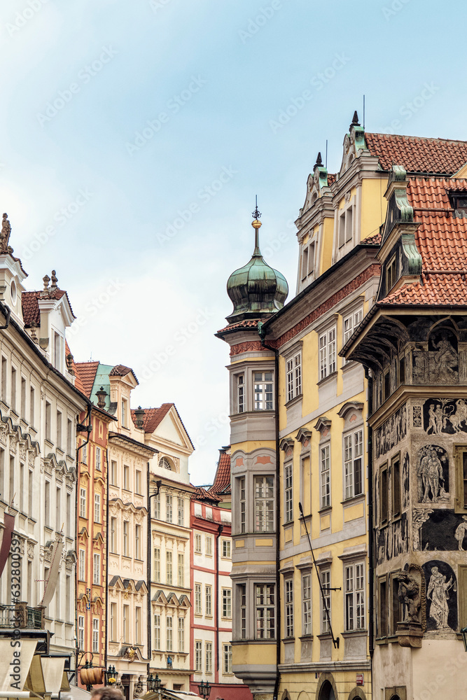 Historic houses by the city hall at  the old  town market square in Prague, Czech