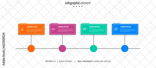 4 Steps Road map modern timeline diagram with circle topic chart and business icons
