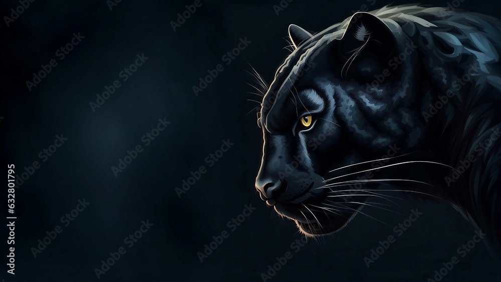 illustration of side view of panther head on dark background