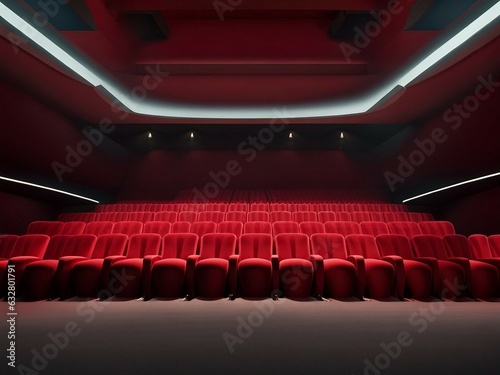red empty chair in the cinema room before the movie is shown