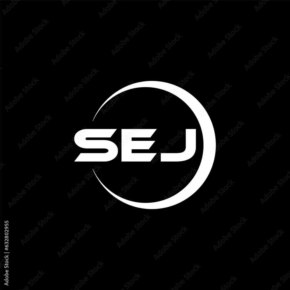 SEJ letter logo design with black background in illustrator, cube logo, vector logo, modern alphabet font overlap style. calligraphy designs for logo, Poster, Invitation, etc. SEJ letter logo design with black background in illustrator, cube logo, vector logo, modern alphabet font overlap style. calligraphy designs for logo, Poster, Invitation, etc.
