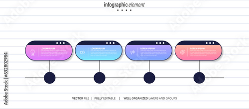 infographic template 4 step business planning to success multi colored rectagles with icon. template background design for marketing, finance, product.

