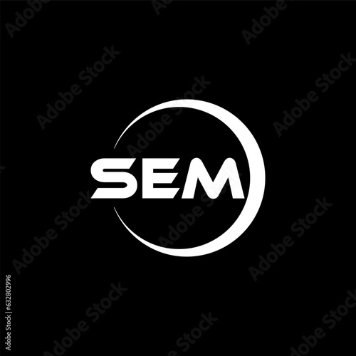 SEM letter logo design with black background in illustrator, cube logo, vector logo, modern alphabet font overlap style. calligraphy designs for logo, Poster, Invitation, etc.