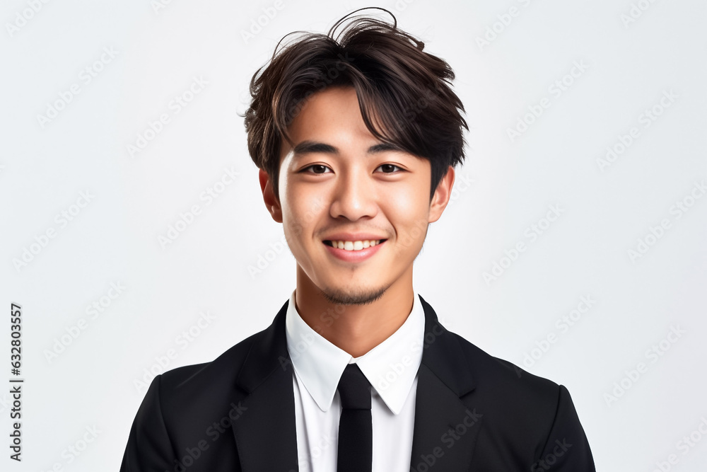 Happy businessman standing Isolated on white background. Portrait of young smiling handsome guy in formal black and white shirt with business suit. Generative AI. Happy businessman standing Isolated on white background. Portrait of young smiling handsome guy in formal black and white shirt with business suit. Generative AI.