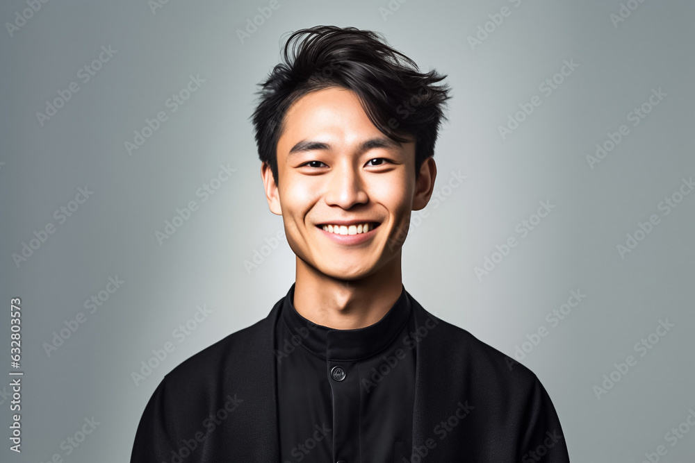 Obraz premium Happy businessman standing Isolated on white background. Portrait of young smiling handsome guy in formal black and white shirt with business suit. Generative AI.