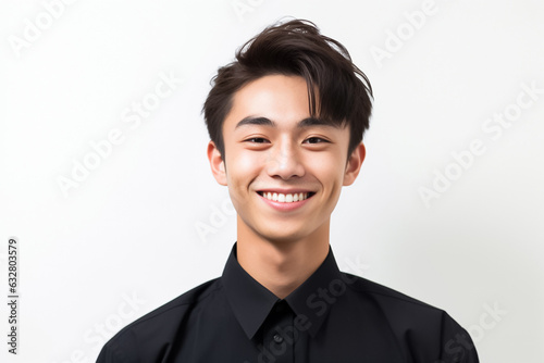 Happy businessman standing Isolated on white background. Portrait of young smiling handsome guy in formal black and white shirt with business suit. Generative AI.