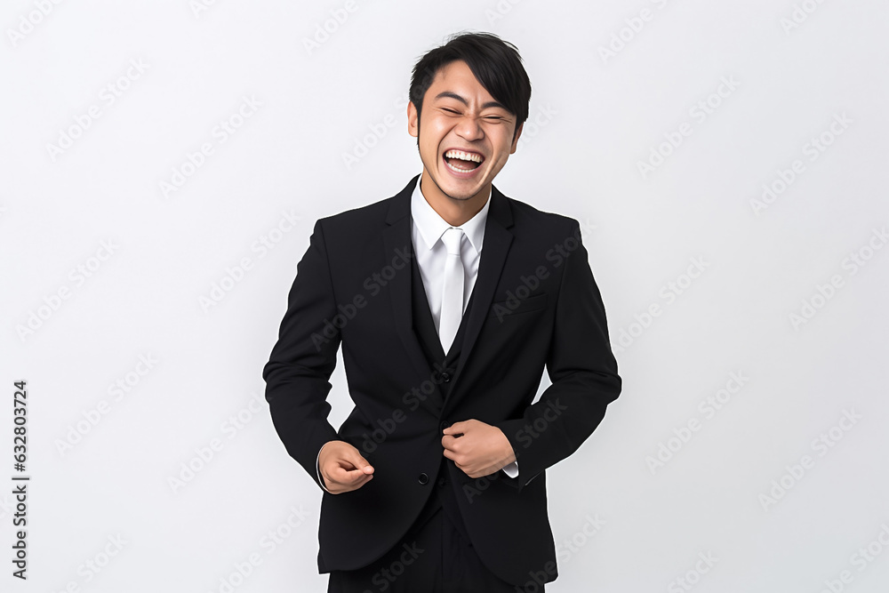 Happy businessman standing Isolated on white background. Portrait of young smiling handsome guy in formal black and white shirt with business suit. Generative AI. Happy businessman standing Isolated on white background. Portrait of young smiling handsome guy in formal black and white shirt with business suit. Generative AI.