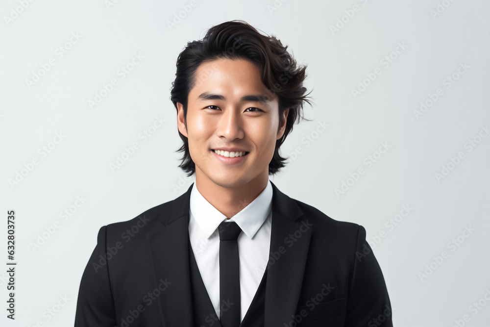 Happy businessman standing Isolated on white background. Portrait of young smiling handsome guy in formal black and white shirt with business suit. Generative AI. Happy businessman standing Isolated on white background. Portrait of young smiling handsome guy in formal black and white shirt with business suit. Generative AI.