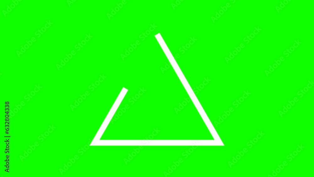 Triangle green screen 4k. Triangle line with white color. Drawing triangle shape. Triangle shape on green screen drawing with line