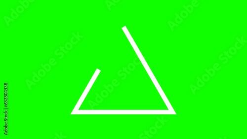 Triangle green screen 4k. Triangle line with white color. Drawing triangle shape. Triangle shape on green screen drawing with line