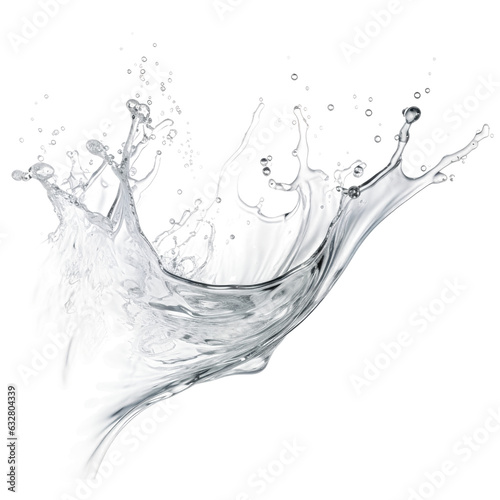 glistening clear water splash frozen in an abstract futuristic 3d texture isolated on a transparent background, generative ai