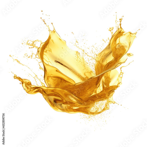 liquid gold leaf flakes splash frozen in an abstract futuristic 3d texture isolated on a transparent background, generative ai
