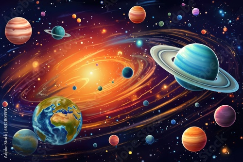 Colorful Illustration of a Planet in Space