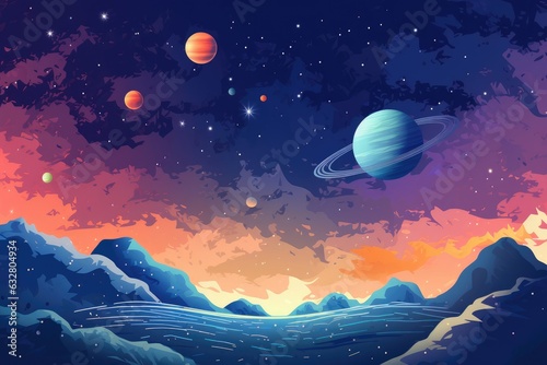 Colorful Illustration of a Planet in Space