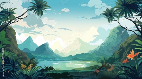tropical landscape with palm trees