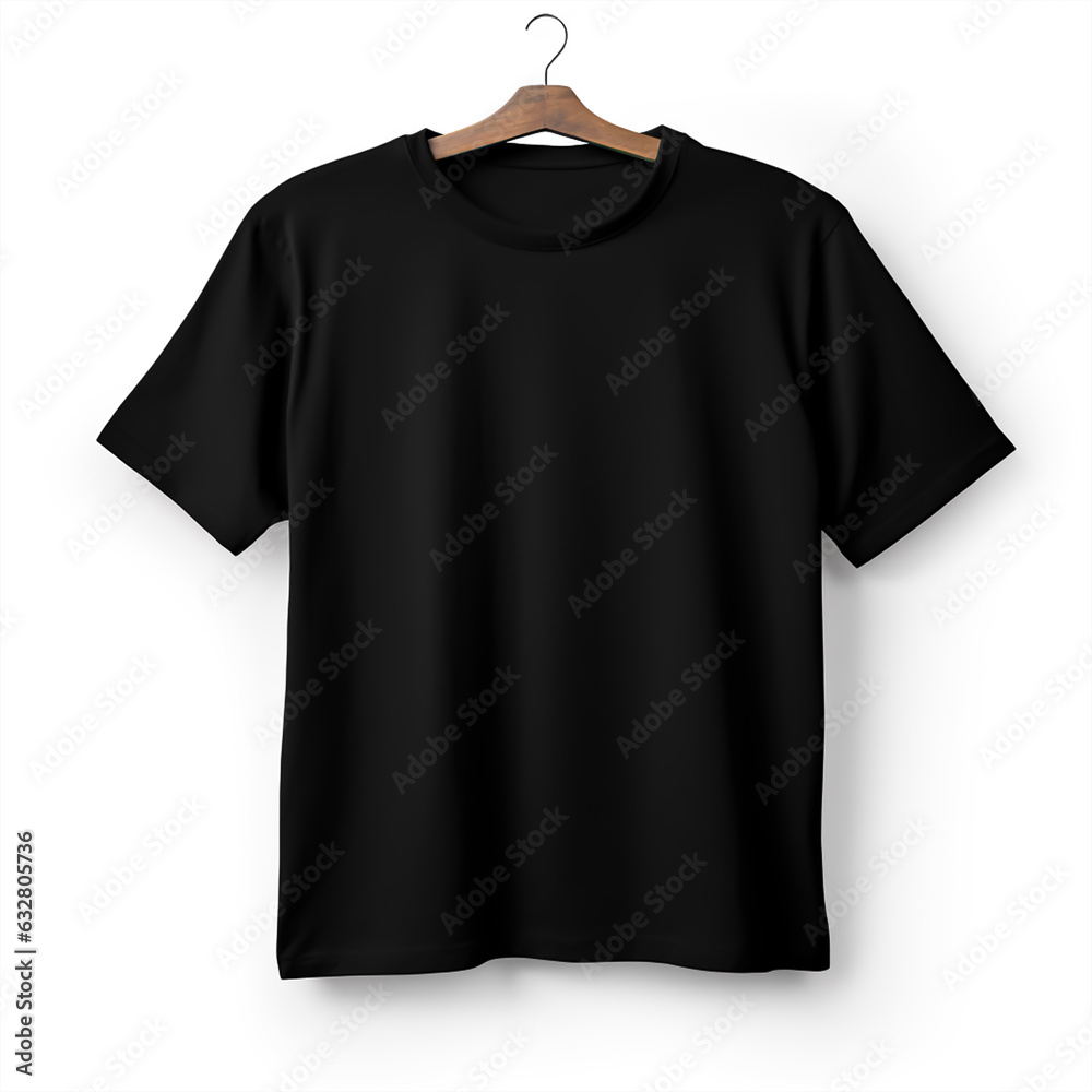 Black t-shirt on a hanger on a white background Black t-shirt on a hanger on a white background