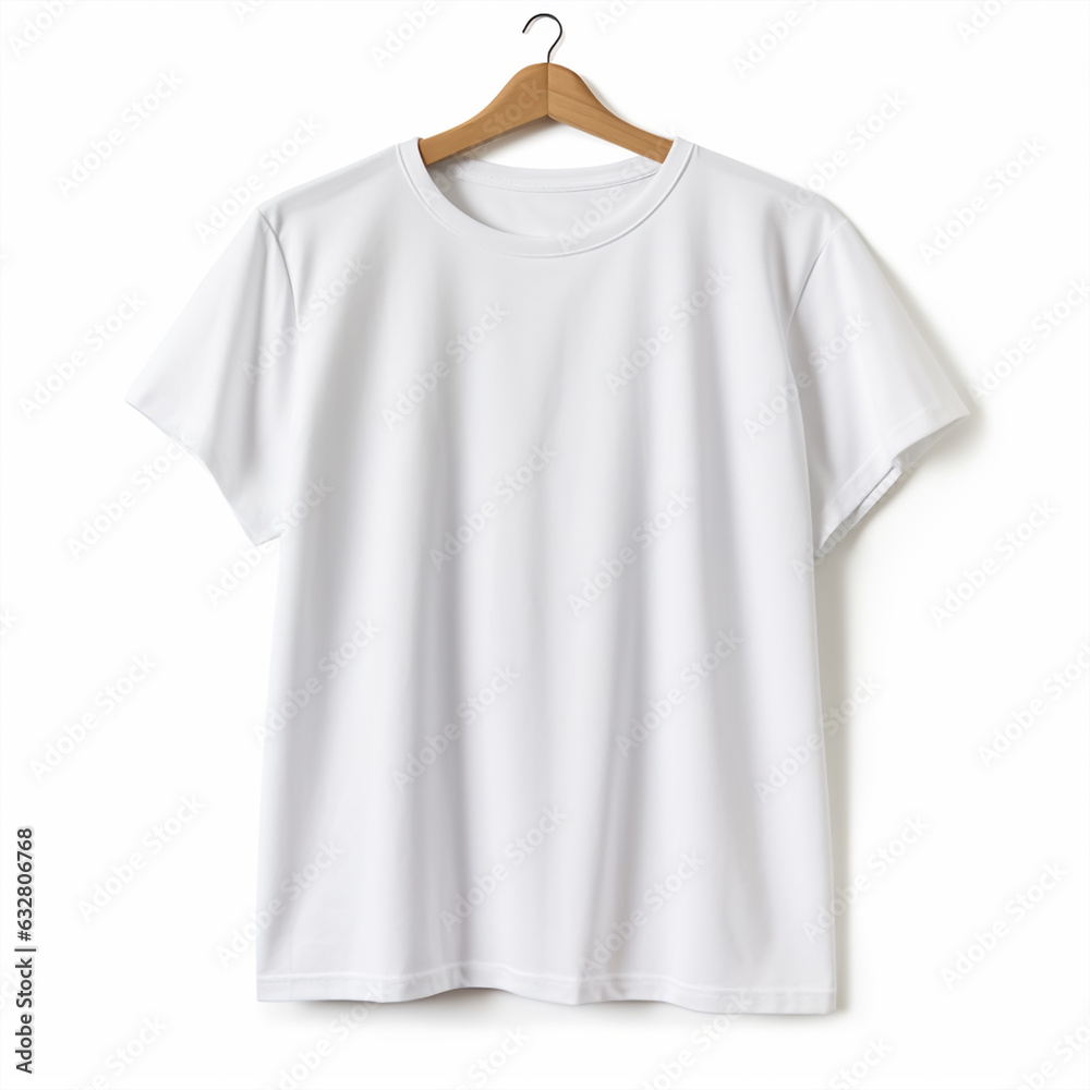 White girls t-shirt on a wooden hanger isolated on white background White girls t-shirt on a wooden hanger isolated on white background