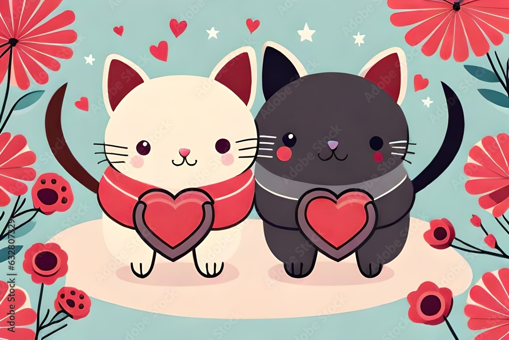 Valentine card in kawaii style generated by AI tool Valentine card in kawaii style generated by AI tool