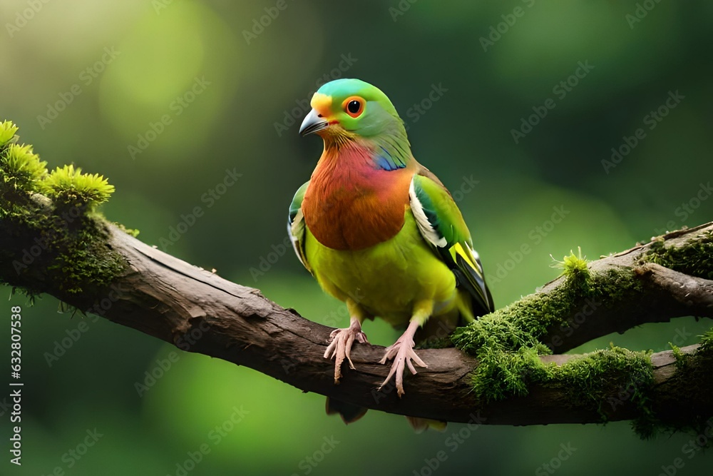 green pigeon on branch of tree generated by AI tool green pigeon on branch of tree generated by AI tool