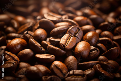 Coffee cup close-up over dark roasted coffee beans