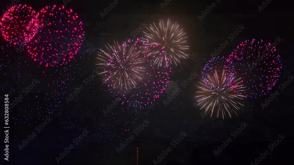 Happy diwali celebration firework bursting crackers Colorful fireworks display night background. New Year Firework 4k. 4th July. Fireworks display on dark sky holiday twilight background. 2024 2025