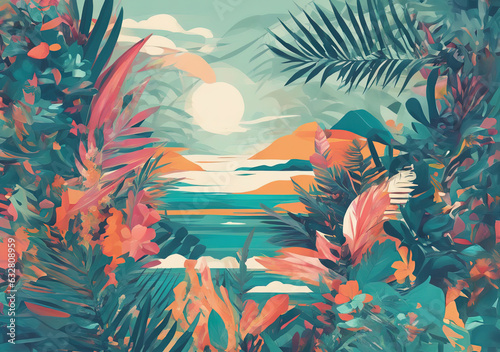 collection of contemporary tropical abstract patterns with Generative AI.