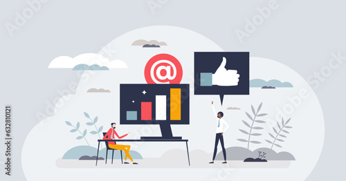 Employee engagement with more profit and salary growth tiny person concept. Career development as motivation for staff satisfaction vector illustration. Appreciation and reward for productive job.