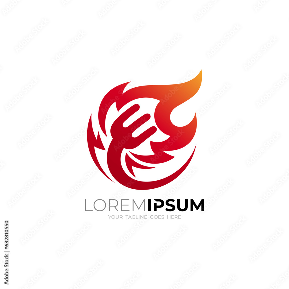 Fork and fire logo template, red color, restaurant icon