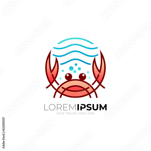 Symbol crab logo with water life design vector, seafood logo design