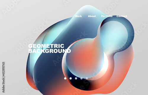 Landing page abstract liquid background. Flowing shapes, round design and circle. Web page for website or mobile app wallpaper