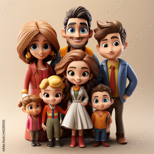 3d cartoon cute Colombian families characters photo