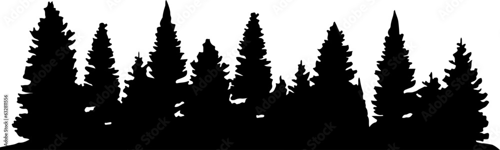 Fototapeta premium Treeline forest silhouette illustration