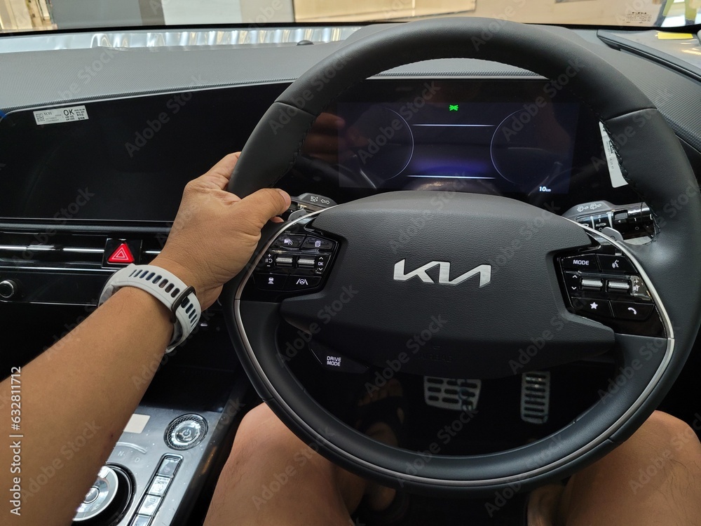 PENANG, MALAYSIA 28 JULY 2023 New KIA electric car at the test drive