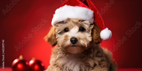 illustration of a cute dog in Santa Claus costume, generative AI