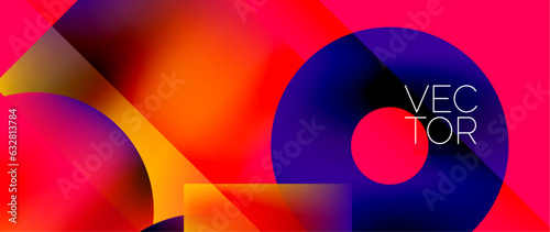 Squares and circles design. Fluid color gradients with metallic effects. Serene synergy of shapes, merging squares and circles into harmonious, captivating design