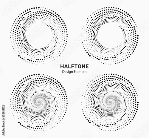Halftone circular frame logo set. Circle dots isolated on the white background. Fabric design element. Halftone circle dots texture. Vector design element for various purposes. 
