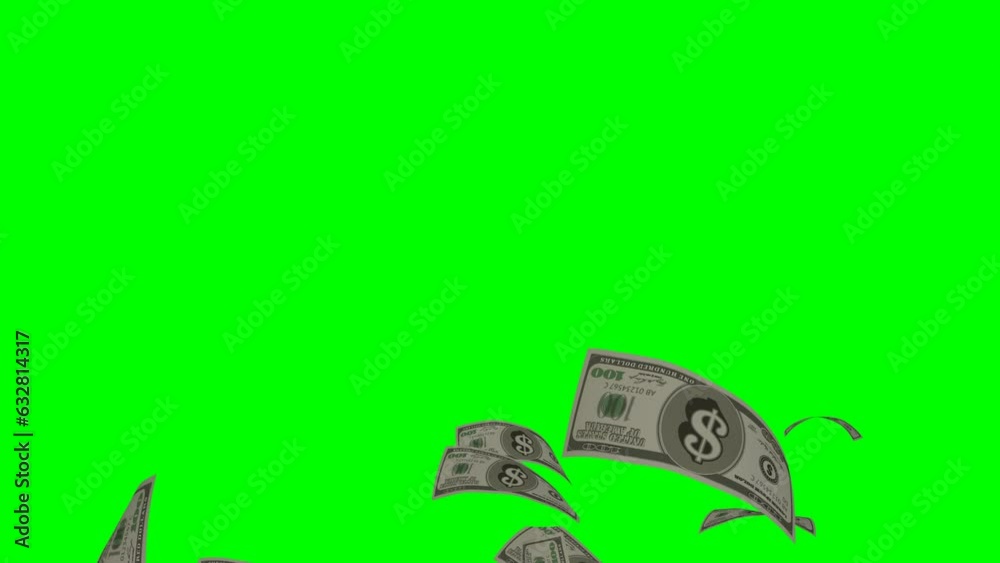 Falling Dollar, Dollar bills falling green screen.