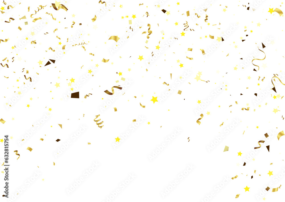 Gold confetti isolated on white background. Festive vector illustration.