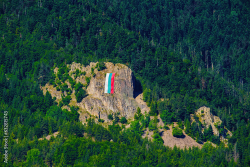 Obraz na płótnie Beautiful landscape viewof Rhodope mountains with Bulgarian flag w salonie