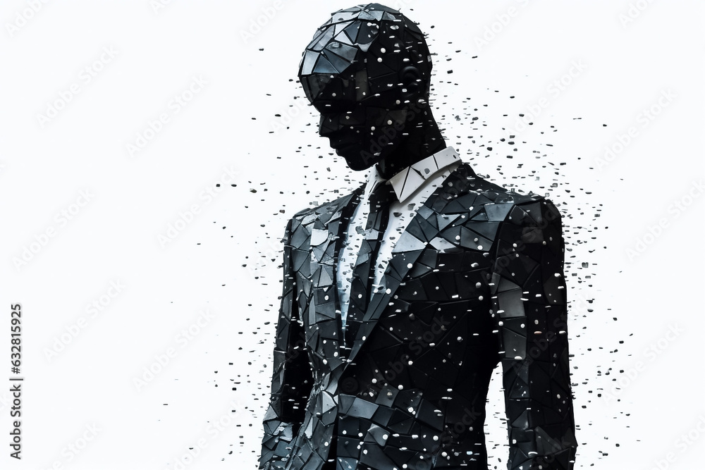 a man fragmented into cube-like pieces, forming a mosaic that represents feelings of confusion, suspicion, pressure, and depression experienced. Generative AI. a man fragmented into cube-like pieces, forming a mosaic that represents feelings of confusion, suspicion, pressure, and depression experienced. Generative AI.