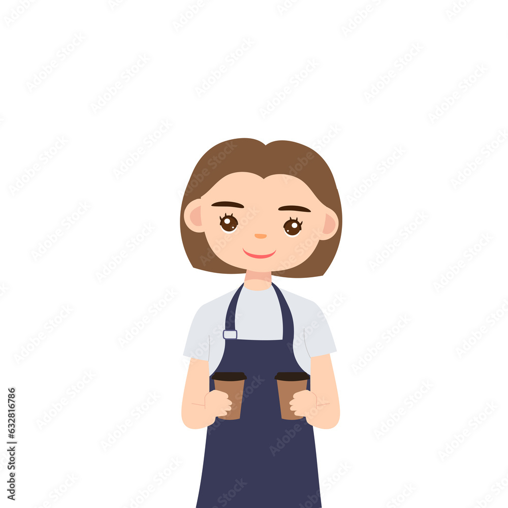 woman barista character serving a cup of coffee woman barista character serving a cup of coffee