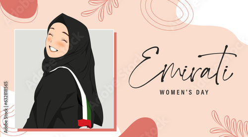 Emirates Women's Day Design with Female with Hijab Vector Illustration. Emirati Womens Day Template Suitable for Poster Banner Flyer Background. UAE Women's Day August.