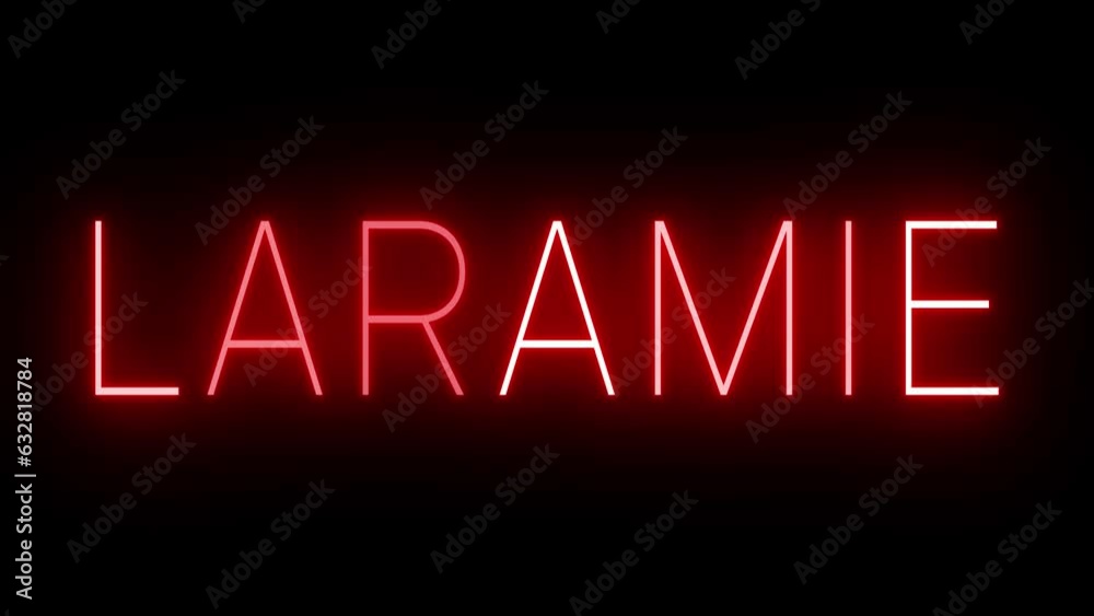 Red flickering and blinking animated neon sign for the city of Laramie
