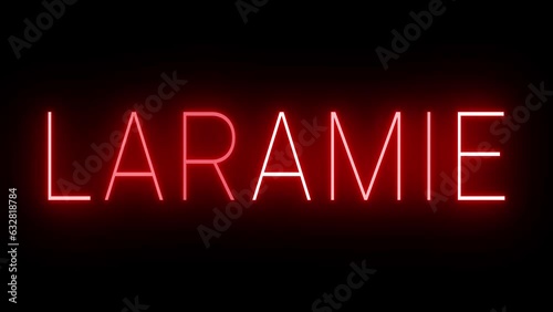 Red flickering and blinking animated neon sign for the city of Laramie photo