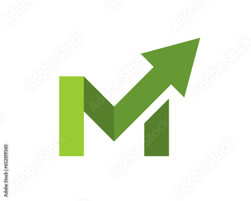 M Letter with arrow growing up vector logo