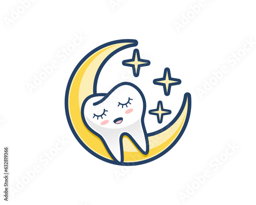 Cute teeth sleeping on the crescent moon vector illustration