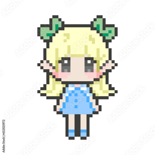 Pixel art. A character in the style of pixel art. A girl in a dress. Vector illustration
